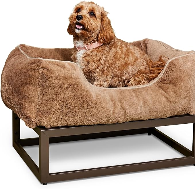 FUZI Luxury Aesthetic Dog Bed for Large Dogs with Washable Cover, Pet Couch, Pet Bed with Sides, Non-Slip Bottom, Soft and Durable Calming Dog Bed, Faux Rabbit Fur, Large 31.75x23.6x9.5 Light Brown-PawvioPets