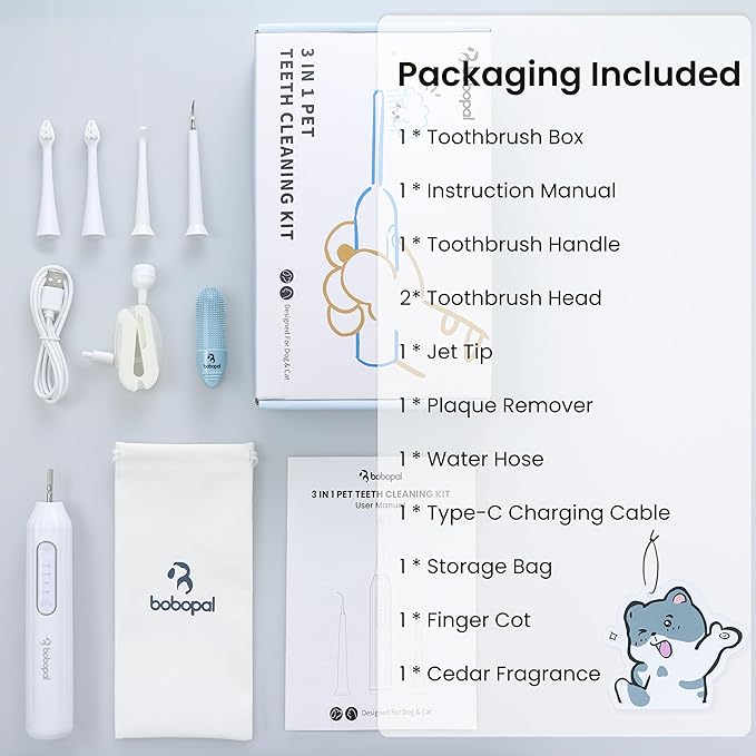 Dog Tooth Brushing Kit,3-in-1 Dog Teeth Cleaning Tools,Ultrasonic Electric Toothbrush & Plaque Remover for Dogs with Water Flosser for Teeth,2 Modes & 3 Intensity Levels,IPX7,1100mAh Battery-PawvioPets