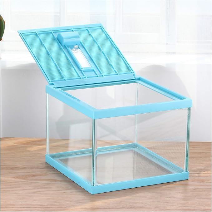 crapelles ReptileTerrarium Color Blue Spider Box, 7.8x7.8x5.9'' Tarantula Container Gecko Habitat Insect Enclosure pet Tank Frog Carrier Snail Hermit Crab House Cricket breeding Geometric Cube Bowl-PawvioPets