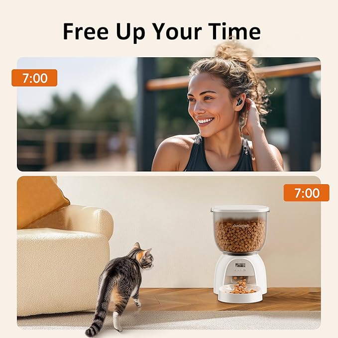 5L/21 Cup Automatic Cat Feeder, Timed Cat Dry Food Dispenser, Automatic Pet Feeders Dual Power Supply, 6 Meal Programmable 1-20 Portion Cats Feeder, Auto Dog Feeders,Pet Food Dispenser for Cats, Puppy-PawvioPets
