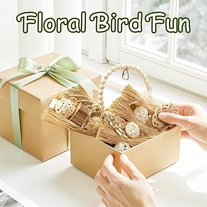 5-Pack Natural Flower Bird Toys – Foraging & Chewing Toys for Parakeets, Cockatiels, Conures & Small Birds – No Plastic, All-Natural Materials-PawvioPets