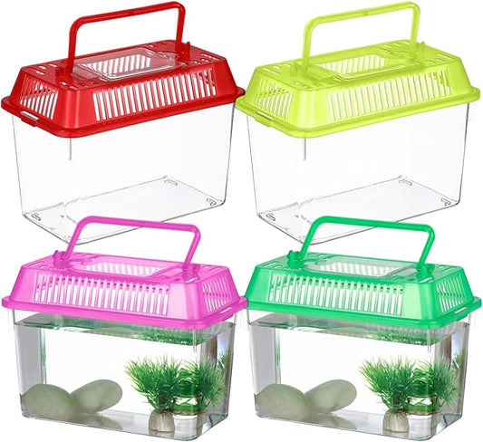 4pcs Mini Fish Tank: Portable Handheld Fish Tank Lightweight Aquarium Mini Portable Snail Terrarium Crabs Habitat for Shrimp Turtle Shrimp Goldfish Beach Toys Plastic (Random Color) 5.89X4.32X3.73In-PawvioPets