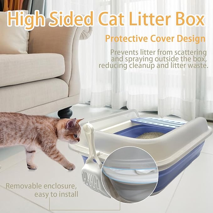 Collapsible Kitten Litter Box, Open Small Cat Litter Box with High Side Shallow Kitten Litter Pan Anti-Splashing Waterproof Low Entry Travel Litter Pan with Falling Sand Pedal-PawvioPets