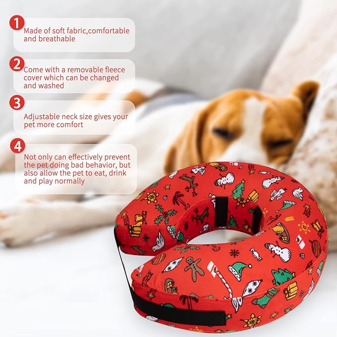 CuteBone Inflatable Dog Cone with Removable Soft Fleece Covers for Small/Medium/Large Dogs and Cats Neck Donut Collar After Surgery GWB07L-PawvioPets