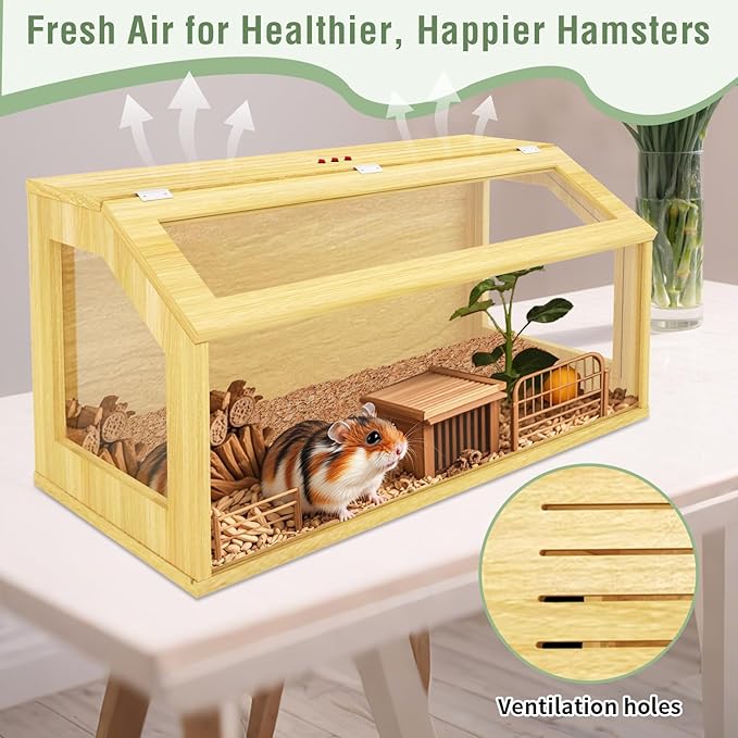 40" Large Hamster Cage, Chewproof Gerbil Cages and Habitats, Openable Top Roof Window with Silencing Pad, Wooden Guinea Pig Cage for Small Animals, Dwarf and Syrian Hamster, 40 x 20 x 20 Inches-PawvioPets
