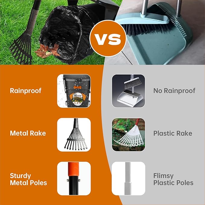 Dog Pooper Scooper with Bags & Dispenser - 37.4" Long Durable Metal Handle Swivel Bin & Rake & Spade Kit, Large Capacity Portable Pooper Scooper for Yards，Easy to Assemble-PawvioPets