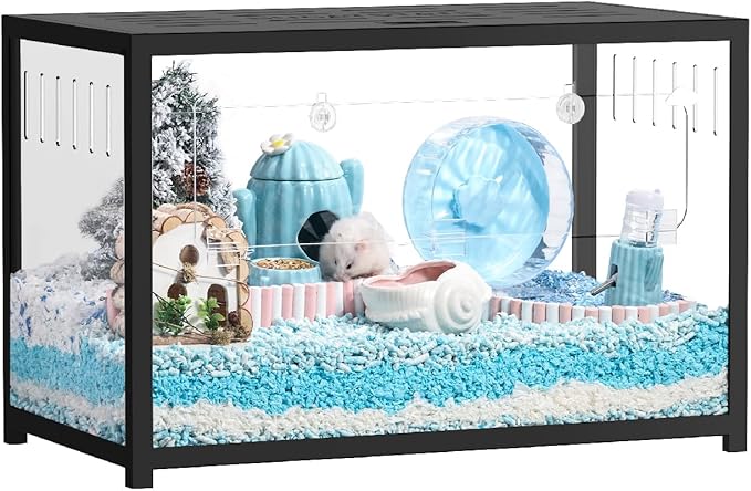 BUCATSTATE Hamster Cage Metal 2.0 - Small Animal Habitats Large Stackable with Top Access Easy Assemble 31.4L*17.6W*20H Inches Dwarf Syrian Hamster House for Guinea Pig, Gerbil (552sq inch Black)-PawvioPets