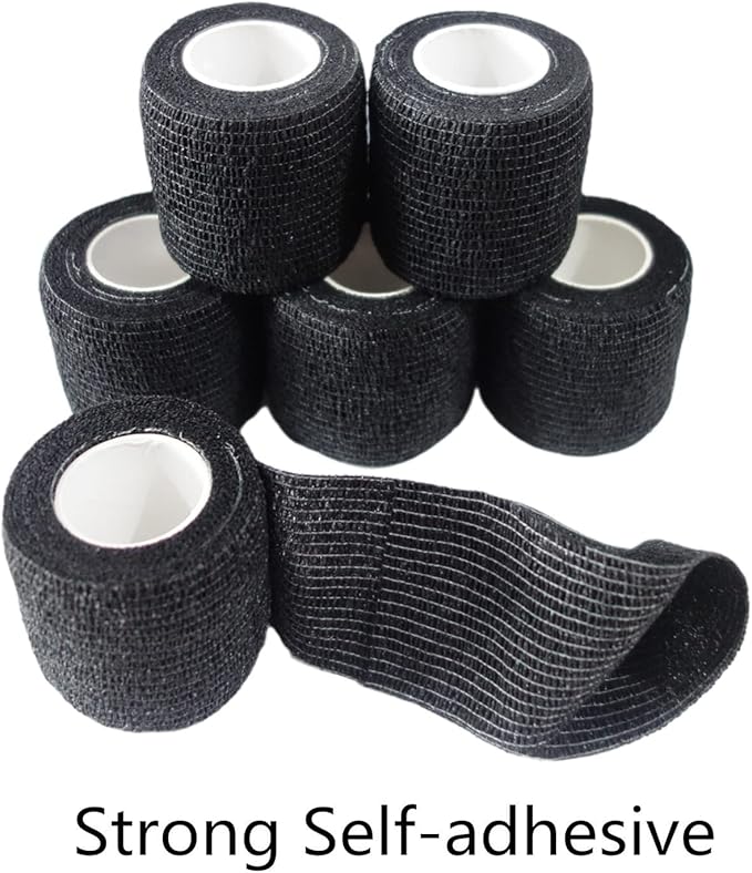 6 Pack 2" x 5 Yards Self Adhesive Bandage Wrap Breathable Cohesive Vet Wrap for Pets, Elastic Self-Adherent Tape for Sports, Wrist, Ankle (Black)-PawvioPets