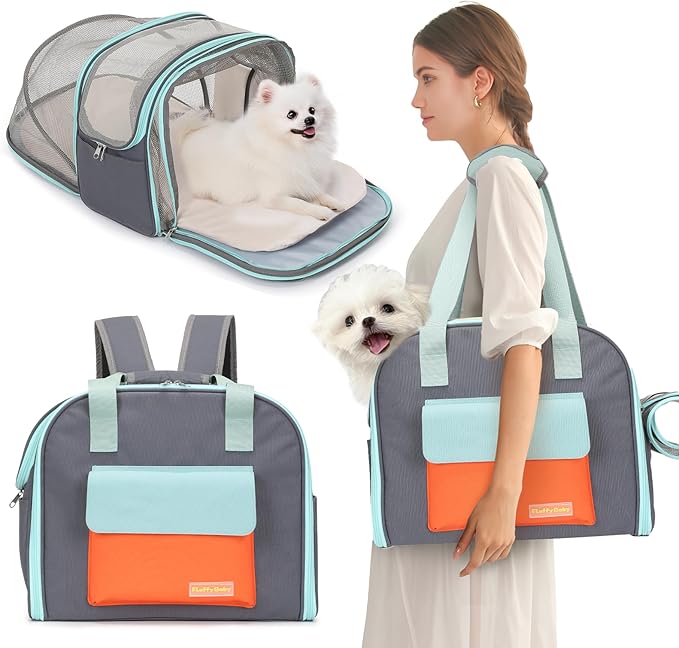 Expandable Pet Carrier Backpack, Cat Carrier Backpacks with Breathable Mesh for Cats Small Dogs Puppies Up to 25 Lbs Airline Approved Waterproof Travel Carrier with Safety Buckle for Hiking & Flights-PawvioPets