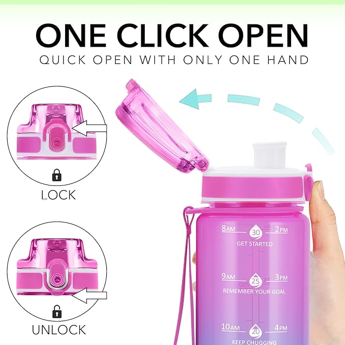 32oz Motivational Water Bottles with Time Marker & Fruit Strainer, Transparent Gradient Color Water Bottle with Times to Drink, Leakproof & BPA Free, Reusable Bottle with Strap (No Straw)-PawvioPets