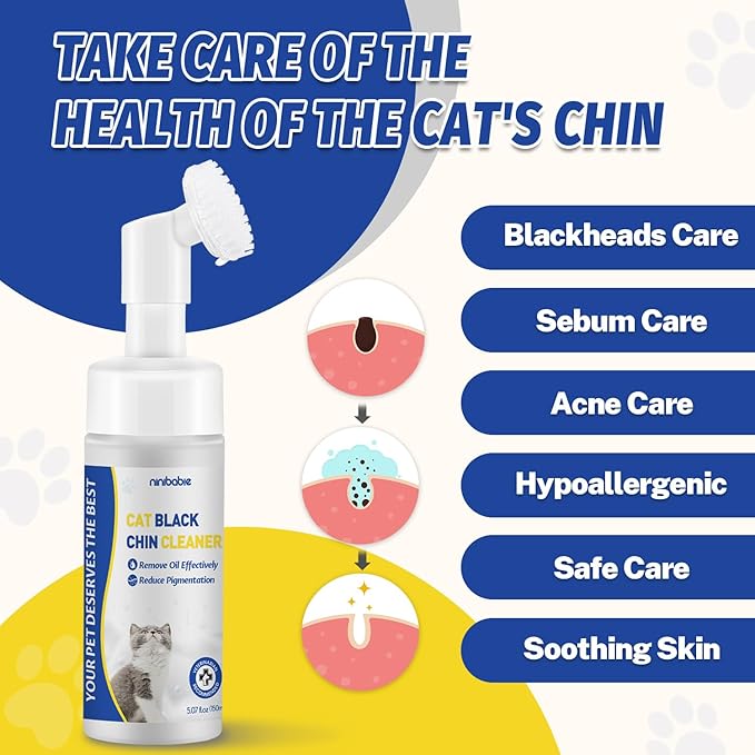 Cat Black Seed Cleaner,Remove Cat Chin Blackheads,Cat Acne Chin Treatment,2-in-1 Wash and Brush,Cruelty-Free and Freshness 5.07 fl.oz-PawvioPets