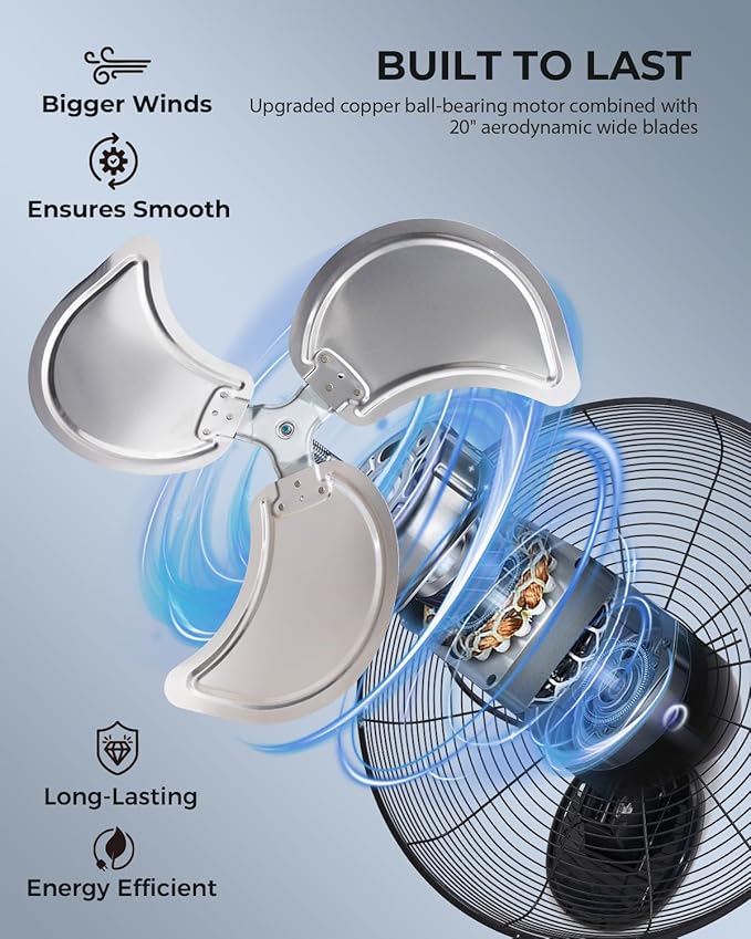 20 inch Wall Mount Fan Oscillating, 3-Speed 5500 CFM High Velocity Industrial Wall Mounted Fan, Heavy Duty Air Circulator for Garage, Shop, Gym, Workshop, Covered Patio - UL Listed-PawvioPets