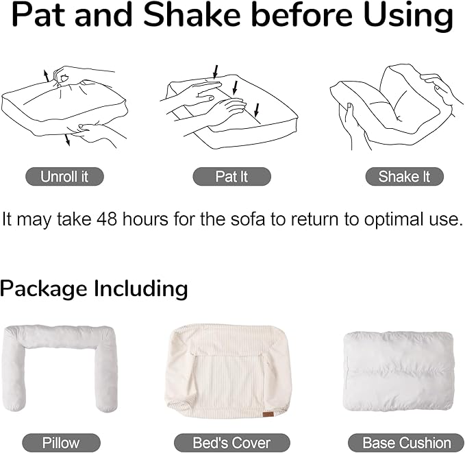 FUKUMARU Dog Couch Bed, Corduroy Cozy Cat Bed for Indoor Cats with Washable Cover, Supportive Waterproof Dog Beds Sofa for Small Dogs and Large Cats Cute, 28inch, Medium, Light Grey-PawvioPets