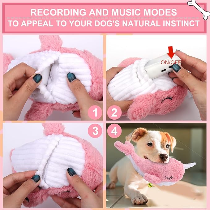 BABORUI Interactive Dog Toys Whale, Squeaky Dog Toys, Rechargeable Moving Dog Chew Toys for Small/Medium/Large Dogs/Puppy to Keep Them Busy (Pink)-PawvioPets