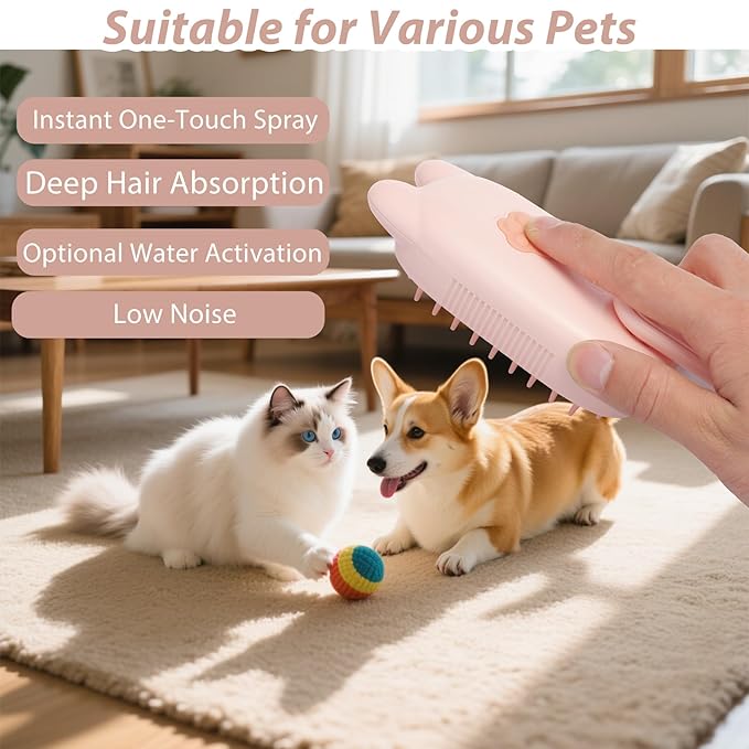 4 in 1 Cat Steam Brush Rechargeable Anti-Static Pet Spray Hair Removal Comb for Shedding and Grooming Multi-functional Pet Massage Brushes for Cats Dogs Small Animals-PawvioPets