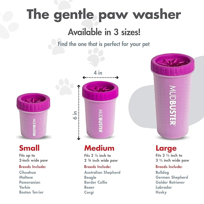 Dexas MudBuster Portable Dog Paw Washer/Paw Cleaner, Medium, Fuchsia-PawvioPets