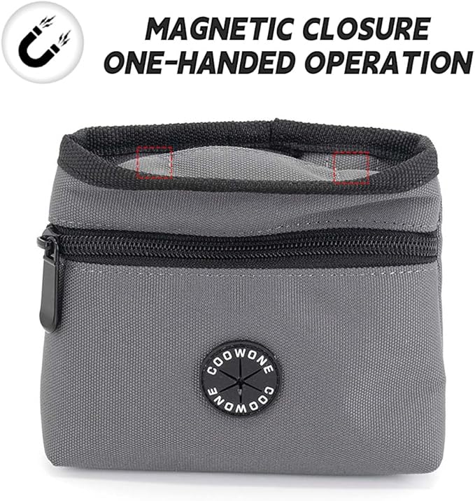 COOWONE Dog Treat Pouch with Pet Training Clicker, Detachable Dog Puppy Training Treat Bag, 900D Oxford Cloth Magnetic Closure Small Dog Poop Bag Holder for Travel or Outdoor Use-PawvioPets