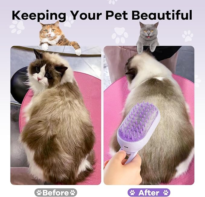 4 in 1 Cat Steam Brush Rechargeable pet spray comb Steam Brush for Cats and Dogs, Massage, Cleaning, Shedding & Combing Multifunctional Hair Removal Anti Static Grooming Tool for home (Beige)-PawvioPets