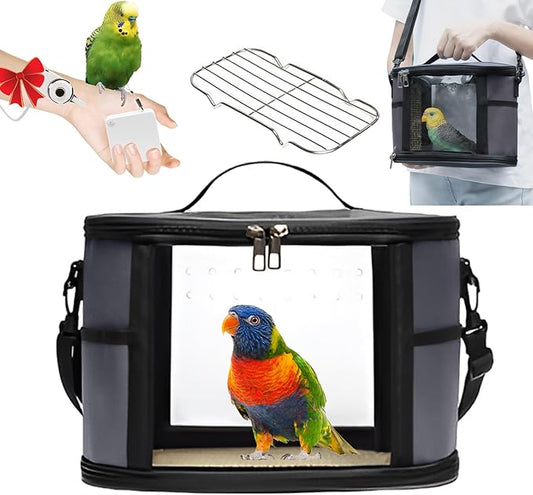Bird Travel Carrierm, Small Bird Travel Backpack Carrier Cage with Tray and Breathable Clear Window, for Parakeet Cockatiel Budgies, for Camping Hiking (Large-Black)-PawvioPets
