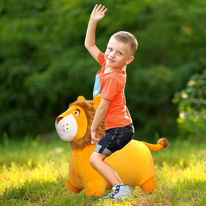 EVERICH TOY Lion Bouncy Horse, Inflatable Plush Hopping Toy, Bouncing Animal Hopper for Toddlers, Fun Ride-On Toy for Kids 18 Months-6 Years, Indoor & Outdoor Play, Great Gift Boys Girls-PawvioPets