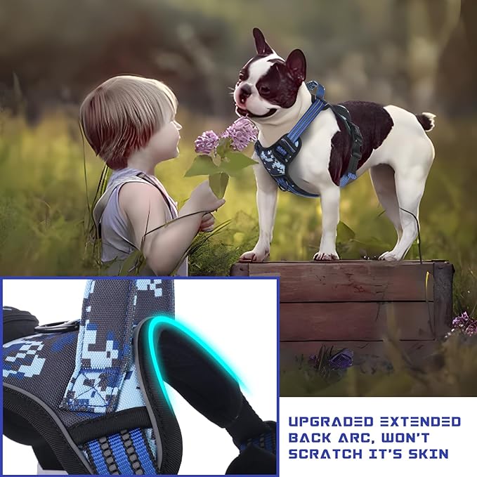 BUMBIN Dog Harness for Large Dogs, No Pull Adjustable No Choke Pet Vest with Dog Leash Fit Smart Reflective Pet Walking Harness for Training Easy Control Soft Handle Blue Camo L-PawvioPets