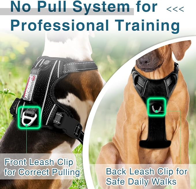 BARKBAY Dog Harness No Pull with ID Tag Pocket - Heavy Duty, Reflective, Easy Control for Large Dogs(Black,L)-PawvioPets