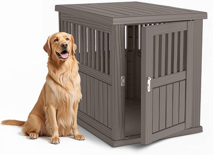 Dog House - Resin Outdoor Dog Kennel with Ventilated Design, Waterproof Dog Bed Shelter for Backyard, Garden & Patio-PawvioPets