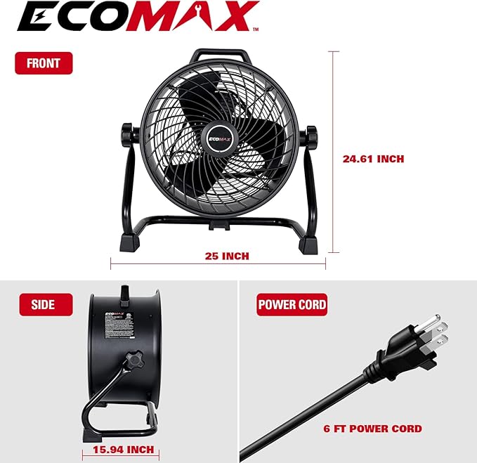 16 Inch High Velocity Industrial Fan Portable Heavy Duty Drum Metal Shop Fan with 3-Speed 360° Tilting, Floor Fans for Warehouse Workshop Garage, ETL Listed, EMF101618D-PawvioPets