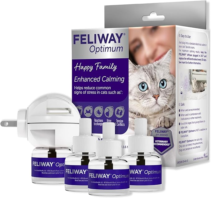 FELIWAY Optimum Cat, Enhanced Calming Pheromone Diffuser: 1 Diffuser Kit & 3 Refills-PawvioPets