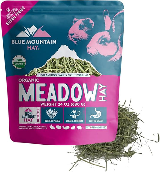 Blue Mountain Hay | Fresh Organic Meadow Hay (24 Ounce) | Mimics Natural Forage | High-Altitude Hay Pet Food for Rabbits, Guinea Pigs, Chinchillas, Hamsters, and Other Small Pets-PawvioPets