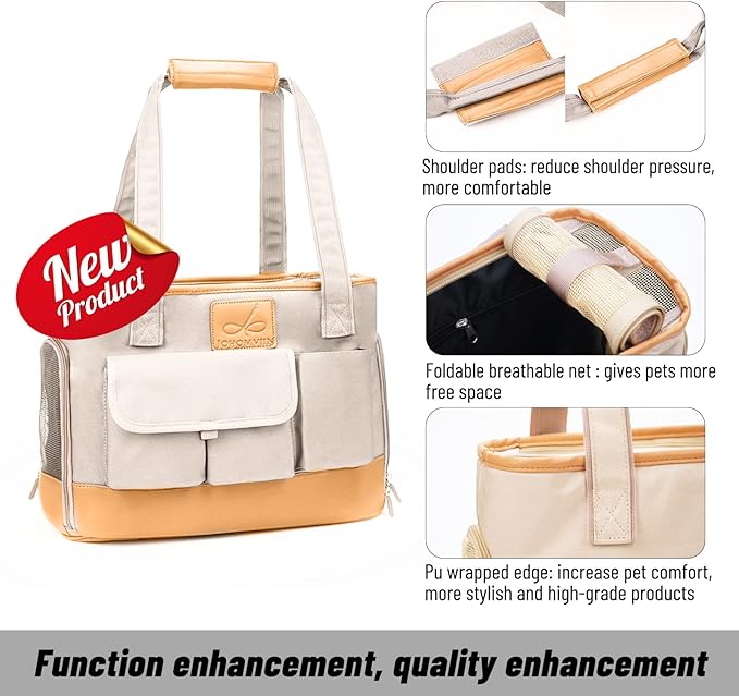 Dog Carrier, Cat Carrier, Pet Carrier, Foldable Waterproof Premium PU Leather Oxford Cloth Dog Purse, Portable Tote Bag Carrier for Small to Medium Cats and Small Dogs-PawvioPets