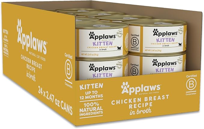 Applaws Natural Wet Kitten Food in Broth, Limited Ingredient Canned Wet Kitten Food, No Additives, Made with Natural Ingredients, Chicken Breast in Broth (24 x 2.47oz Cans)-PawvioPets