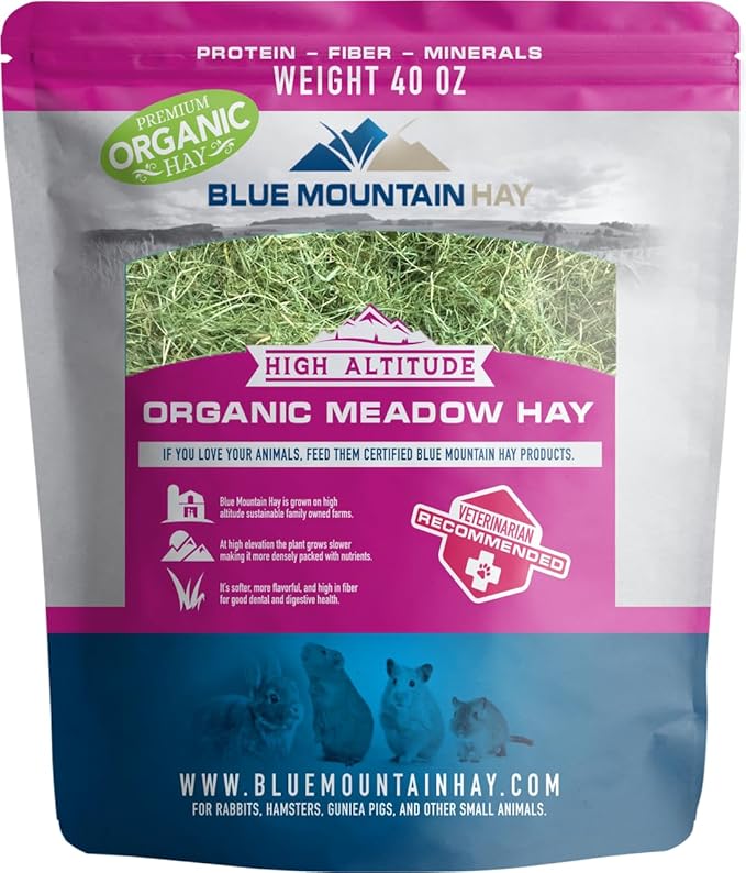 Blue Mountain Hay | Fresh Organic Meadow Hay (40 Ounce) | Mimics Natural Forage | High-Altitude Hay Pet Food for Rabbits, Guinea Pigs, Chinchillas, Hamsters, and Other Small Pets-PawvioPets