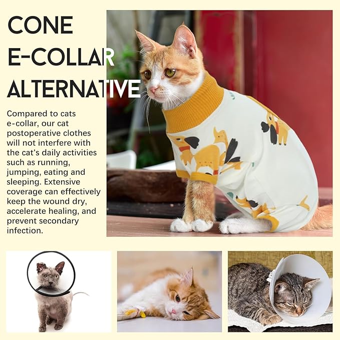 DENTRUN Cat Surgery Recovery Suit Female Male Soft Onesie, Kitten Surgical Collar Cone Alternative Shirt, Abdominal Wounds Anti-Licking Pajama for Small Pets Spay, Cat Body Suit Post Surgery-PawvioPets