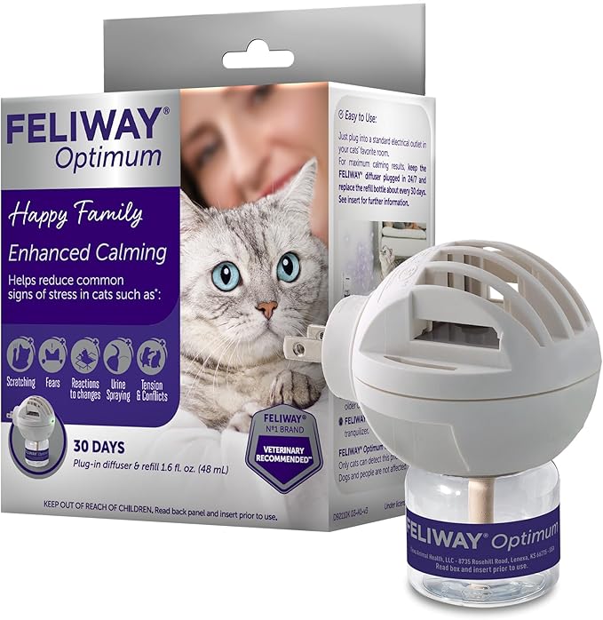 FELIWAY® Optimum 30 Day Cat Calming Plug In Pheromone Diffuser Starter Kit, 48ml - Helps Reduce Common Signs of Stress in Cats & Kittens, Enhanced Calming-PawvioPets