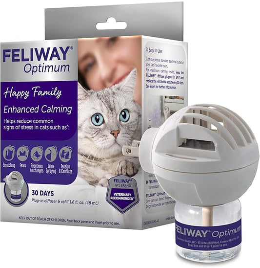 FELIWAY® Optimum 30 Day Cat Calming Plug In Pheromone Diffuser Starter Kit, 48ml - Helps Reduce Common Signs of Stress in Cats & Kittens, Enhanced Calming-PawvioPets