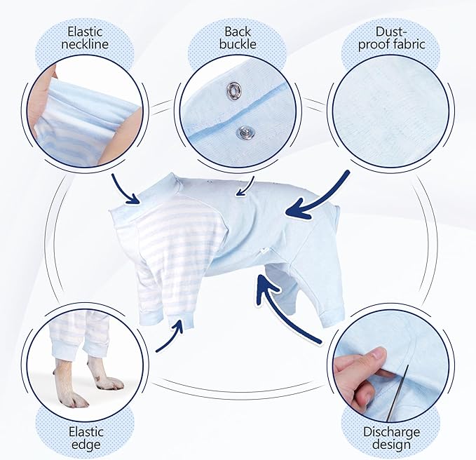 Dog Recovery Suit, Abdominal Wound After Surgery Wear, Anti Licking Bodysuit with Snaps, E-Collar & Cone Alternatives, Long Sleeve Dog Spay Surgical Onesie Prevent Shedding(3XL, Blue)-PawvioPets