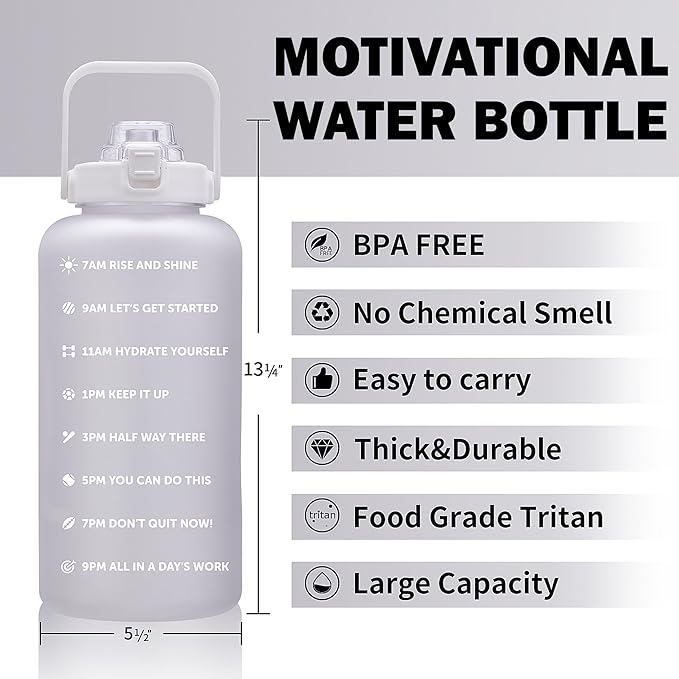 64oz,100oz,128oz Large Motivational Water Bottle with Time Marker, Leakproof & BPA Free Half Gallon Big Water Bottle with Straw Handle Tritan Frosted Water Jug for Gym,Fitness,Outdoor Sports-PawvioPets
