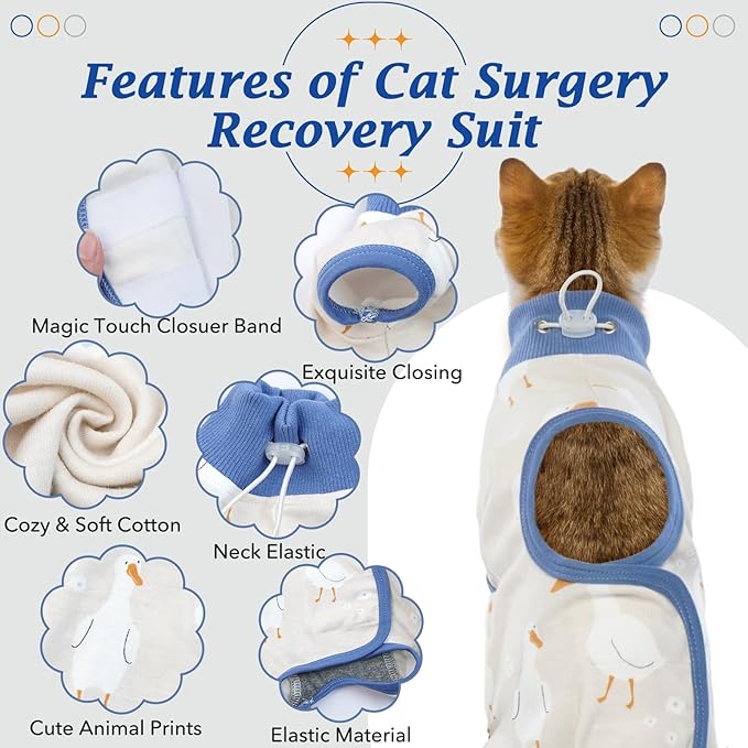DENTRUN Cat Surgery Recovery Suit Female Male Soft Onesie, Kitten Surgical Collar Cone Alternative Shirt, Abdominal Wounds Anti-Licking Pajama for Small Pets Spay, Cat Body Suit Post Surgery-PawvioPets