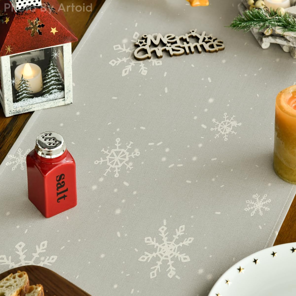 Artoid Mode Grey Snowman Snowflake Let it Snow 2PCS Christmas Table Runner, Seasonal Winter Kitchen Dining Table Decor for Home Party 13x72 Inch
