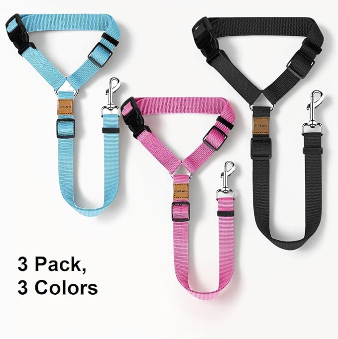 3 Pack Dog Seat Belt for Car, Car Headrest Restraint Adjustable Nylon Fabric, Dog Restraints Vehicle Seatbelts Harness-PawvioPets