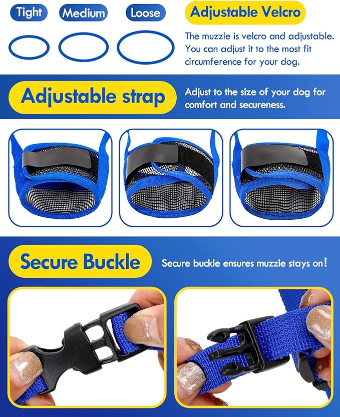 Dog Muzzle, Soft Air Mesh Muzzle for Small Medium Large Dogs Anti Biting Barking Chewing, Breathable Drinkable Adjustable Loop Pets Muzzle for German Shepherd Husky Labrador Retriever (Blue,S)-PawvioPets