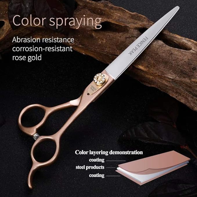 Fenice Peak 7.5'' Dog Straight Scissors for Grooming 440C Stainless Steel Rose Gold Professional Pet Trimming Scissors Sharp Blades Cutting for Dogs and Cats Shears-PawvioPets