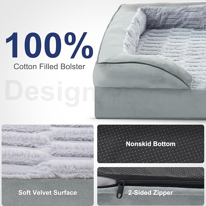FURTIME Orthopedic Dog Bed for Small Dogs - Waterproof Dog Sofa Beds Small, Supportive Foam Pet Couch Bed with Removable Washable Cover, Waterproof Lining and Nonskid Bottom, Light Grey-PawvioPets