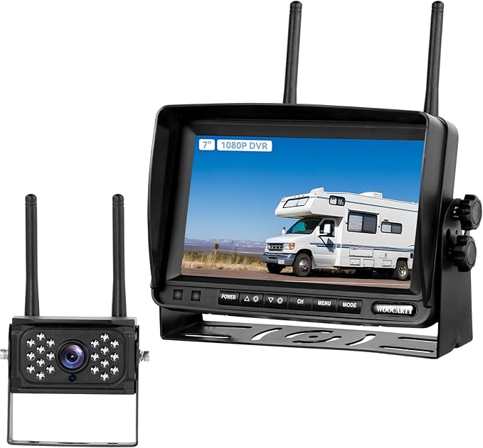7 Inch Wireless RV Backup Camera System for Truck/Trailer/Camper/Bus, 1080P Dual/Quad Split Screen with DVR, Clear Night Vision, Support 4 Cameras, IP68 Waterproof Digital Wireless System-PawvioPets