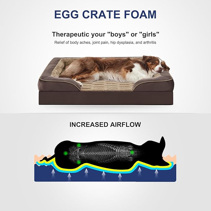 FURTIME Orthopedic Dog Bed for Extra Large Dogs - XL Plus Washable Dog Sofa Beds, Supportive Foam Pet Couch Bed with Removable Washable Cover, Waterproof Lining and Nonskid Bottom, Khaki-PawvioPets