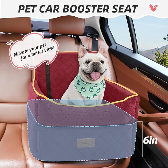 Dog Car Seat for Small Medium Dogs, Memory Foam Puppy Dog Booster Seat with Thick Cushion for Dogs Under 35lbs, Detachable Washable Pet Car Seat Travel Bed with Storage Pockets,2 Safety Belts-PawvioPets