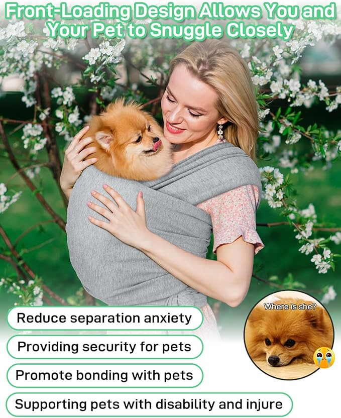 Dog Sling Swaddle Carrier for Small Dog, Cat Front Carriers for Small Pet up to 20lbs, Puppy Pouch with Adjustable Straps, Hands Free Pet Sling, Anti Anxiety Puppy Sling (Light Grey)-PawvioPets