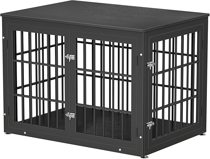 42 Inch Heavy Duty Dog Crate Furniture for Large and Medium Dogs, Decorative Pet House End Table, Wooden Cage Kennel Furniture Indoor, Black-PawvioPets