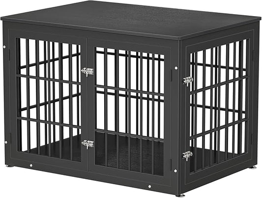 42 Inch Heavy Duty Dog Crate Furniture for Large and Medium Dogs, Decorative Pet House End Table, Wooden Cage Kennel Furniture Indoor, Black-PawvioPets